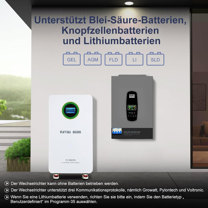 DATOUBOSS 6200W Hybrid Solar Wechselrichter 48V, Reiner Sinus, PV-Array bis 8500W, PV-Inverterleistu