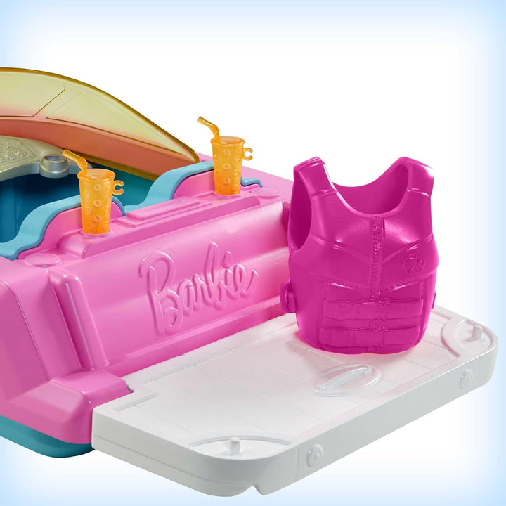 Barbie Speedboat, rosa Schwimmweste, rosa, blaues und weisses Barbie-Boot, Welpe, Barbie Accessoires