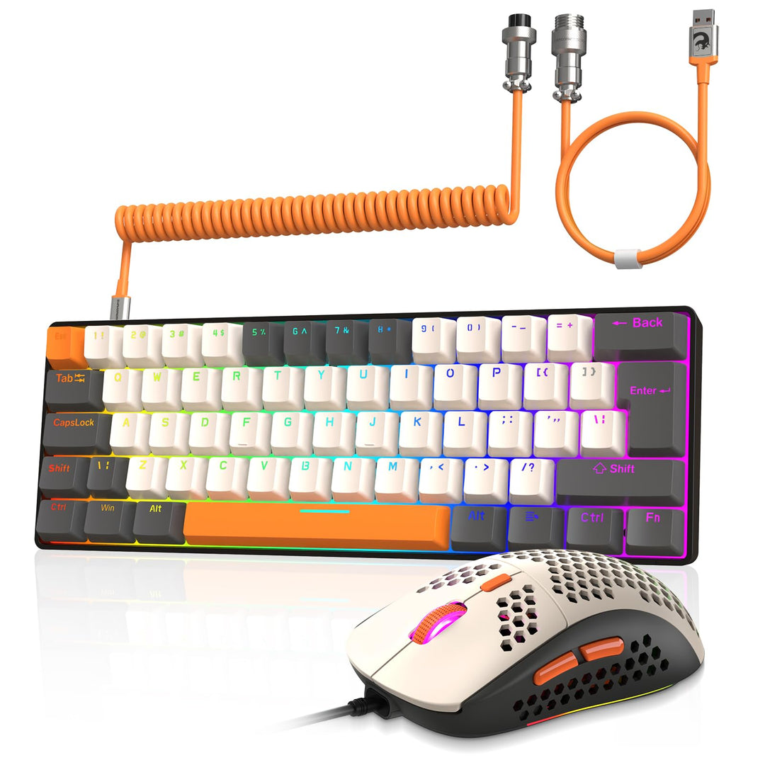 ZIYOU LANG Wired Gaming-Tastatur und Maus Combo mit Spiral USB-C Kabel T60 Pro - Kompakt 60% UK Layo
