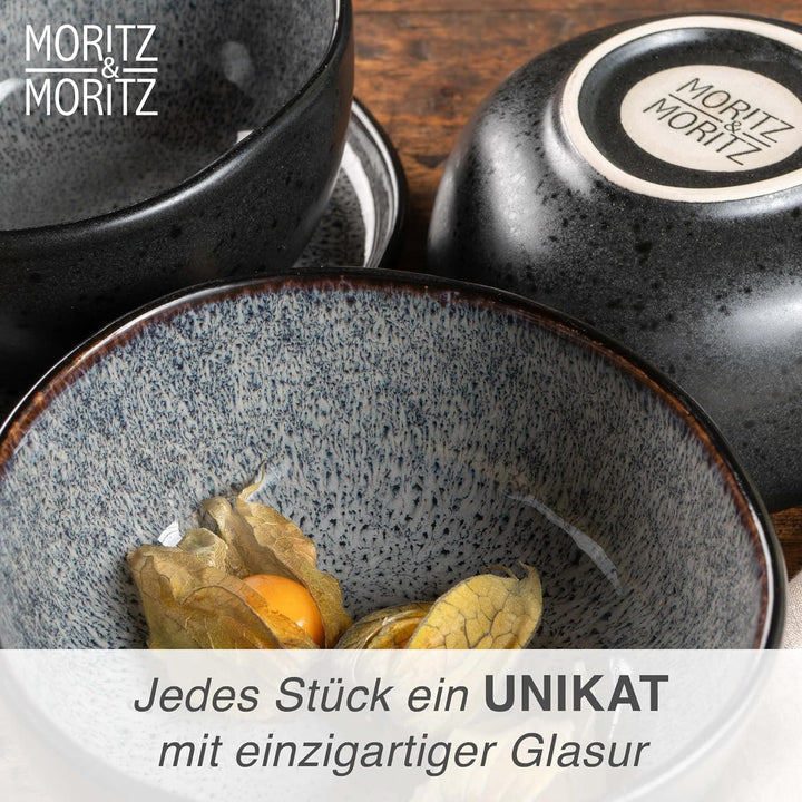 Moritz & Moritz ORGANIC Müslischalen Set 6-teilig Grau, Steingut Bowls im modernen Design, ca. 500 m