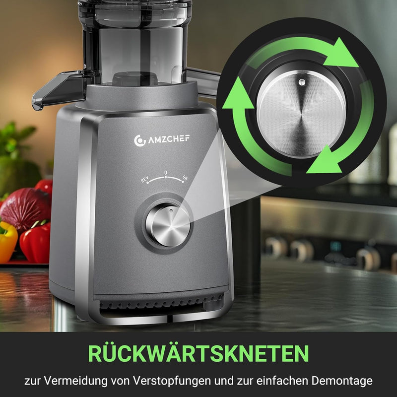 AMZCHEF Entsafter Slow Juicer 103MM Breiter Schacht - 250W Entsafter Gemüse und Obst Testsieger - Ka