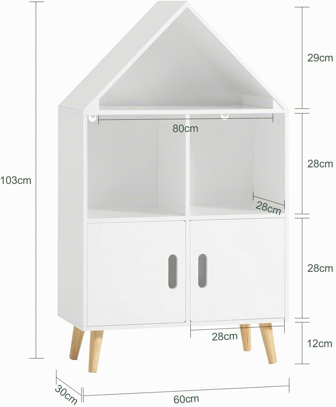 SoBuy KMB58-W Kinderregal mit Haus-Design Bücherregal für Kinder Aufbewahrungsregal Spielzeugregal K