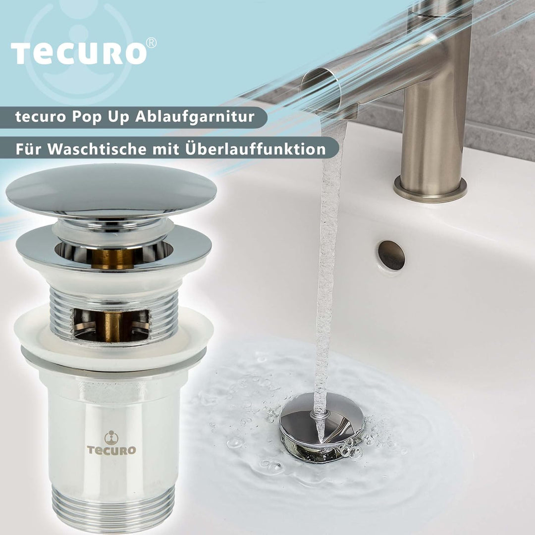 tecuro Pop-Up Ablaufgarnitur 1 1/4 Zoll Anschluss für Waschbecken und Waschtische, Universalgrösse f
