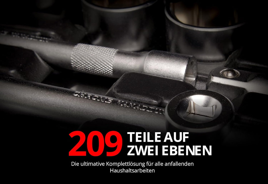 Mephisto Steckschlüssel Satz Ratschenkoffer/Umschaltknarre Premium XXL 216-teilig mit Chrom, Vanadiu