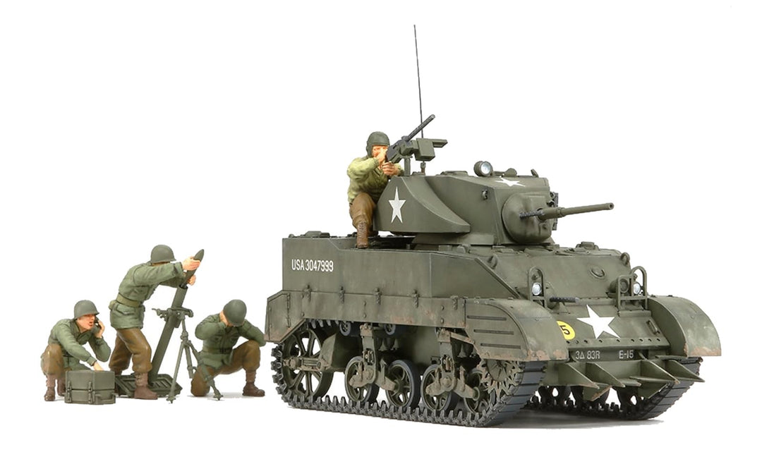 Tamiya 300035313 - 1:35 WWII US M5A1 Leicht Panzer mit Mörser (4), grün