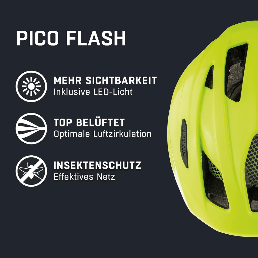 ALPINA PICO FLASH - Beleuchteter, Leichter & Bruchfester Fahrradhelm Mit Fliegennetz Für Kinder be v