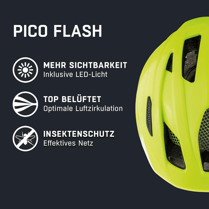 ALPINA PICO FLASH - Beleuchteter, Leichter & Bruchfester Fahrradhelm Mit Fliegennetz Für Kinder be v