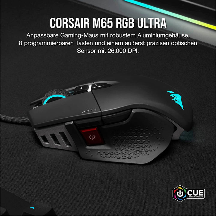 CORSAIR M65 RGB ULTRA Wired Tunable FPS Gaming Mouse - 26.000 DPI - Optische Schalter - Gewichtssyst