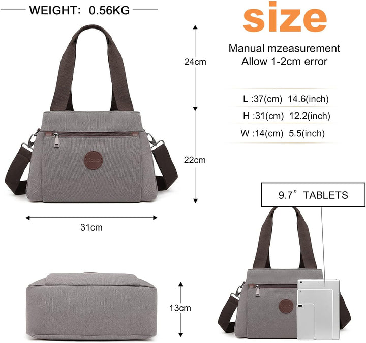 KONO Canvas Handtasche Frauen Schultertasche Grau, Grau