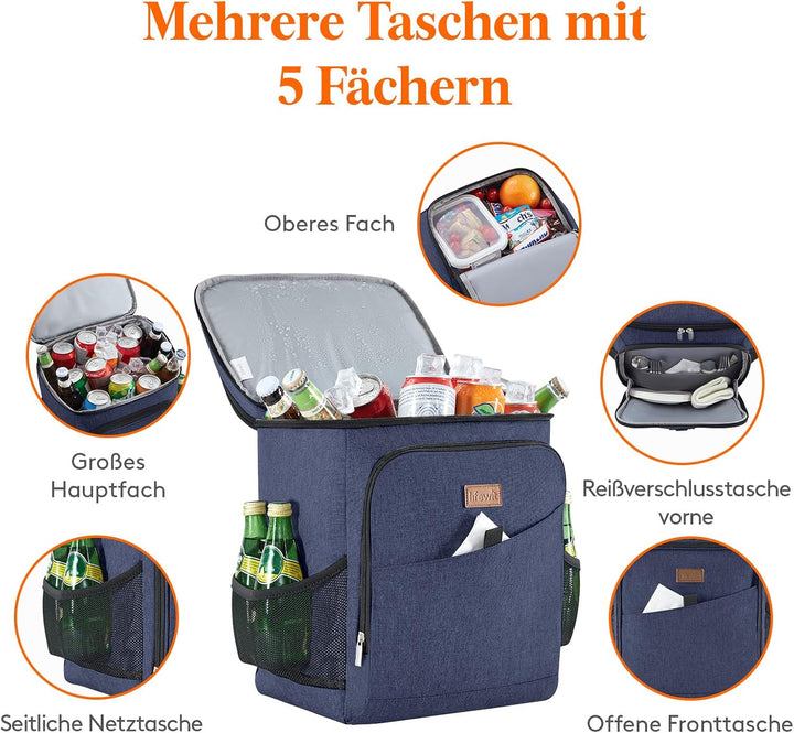 Lifewit 32L, 34 Dosen, isolierte Kühltasche, Grosse kühlrucksack, auslaufsichere tragbare Lunchtasch