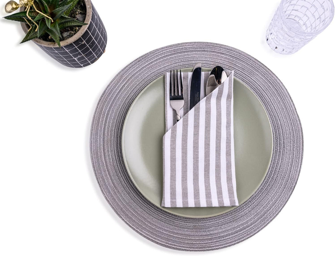 mon bijou® - 6 angenehm weiche Stoffservietten grau-weiss gestreift I 100% Baumwolle I 45 x 45 cm I