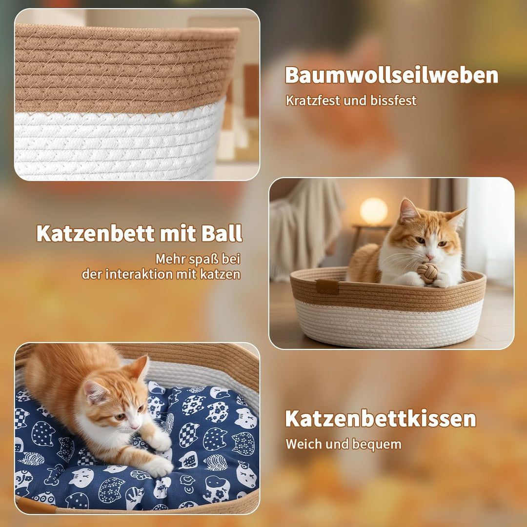 Mittimiya Baumwollseilen Gewebtes Katzenbett mit Kissen, 55 X 40 X 17 cm Krallen-SchleifbestäNdiges