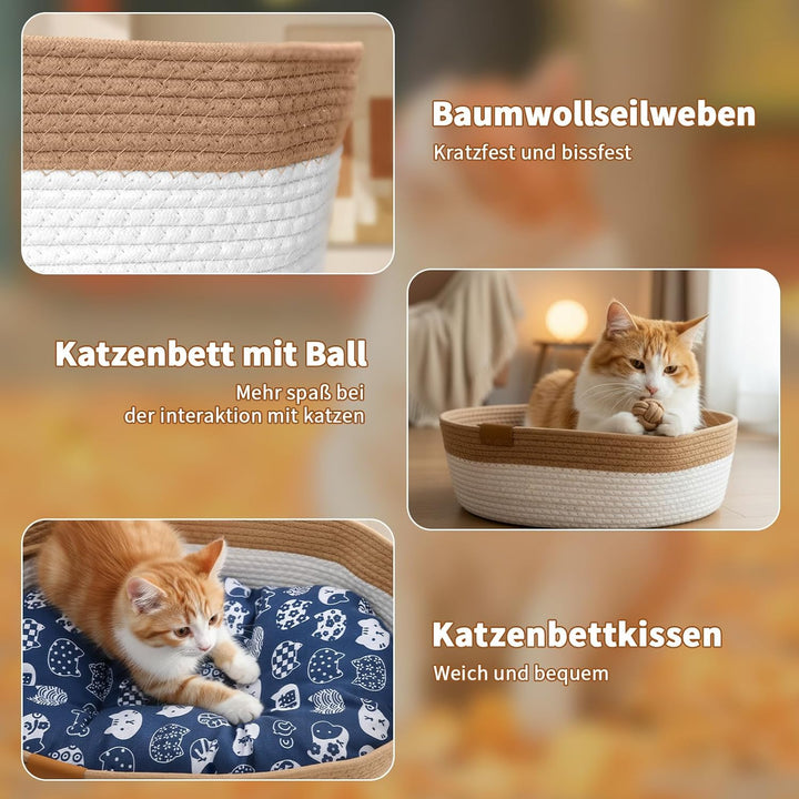 Mittimiya Baumwollseilen Gewebtes Katzenbett mit Kissen, 55 X 40 X 17 cm Krallen-SchleifbestäNdiges