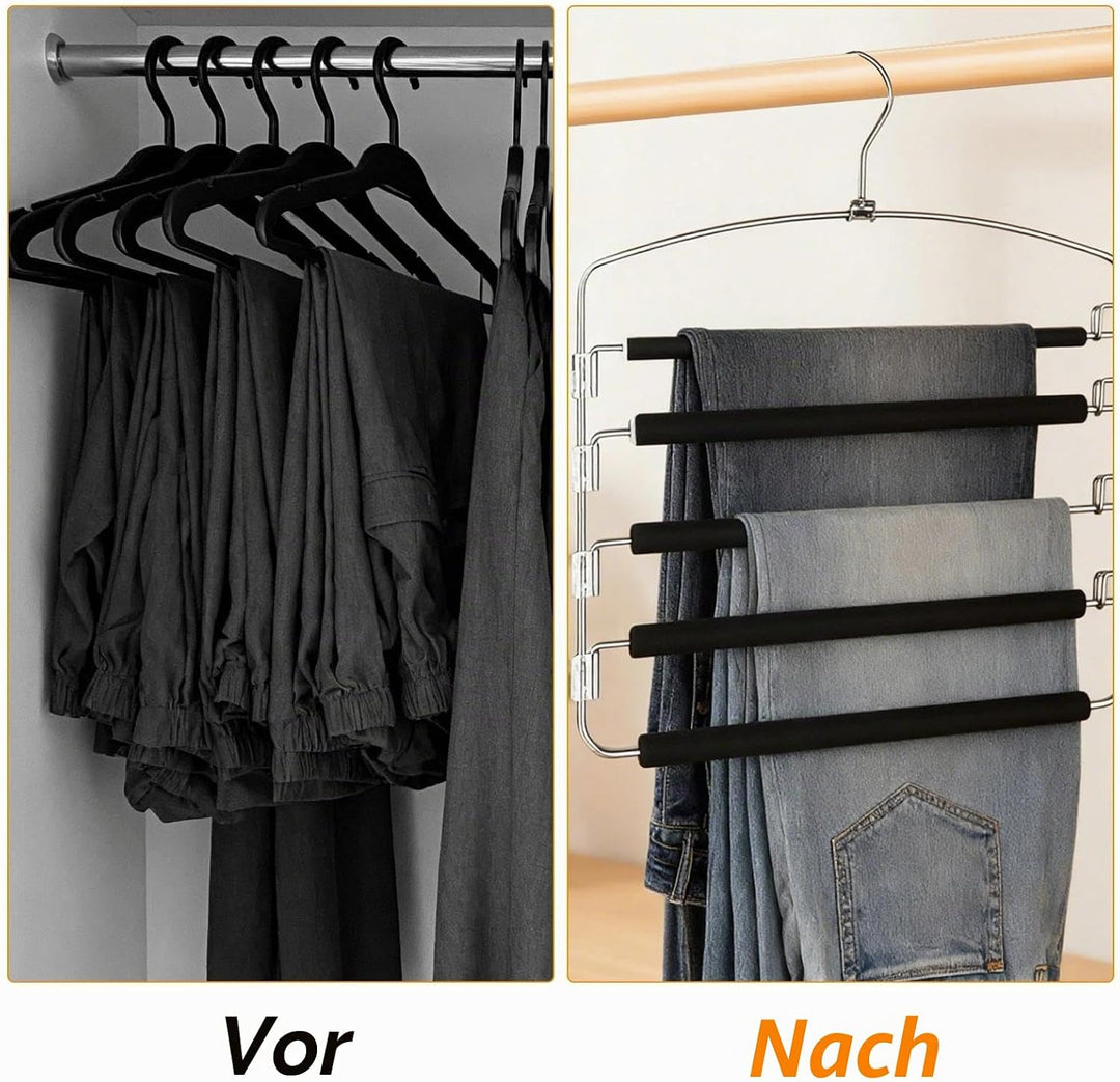 4 Stück Hosenbügel, 5 Etagen Kleiderbügel Platzsparend, Platzsparende Kleiderbügel, Hosenhalter für