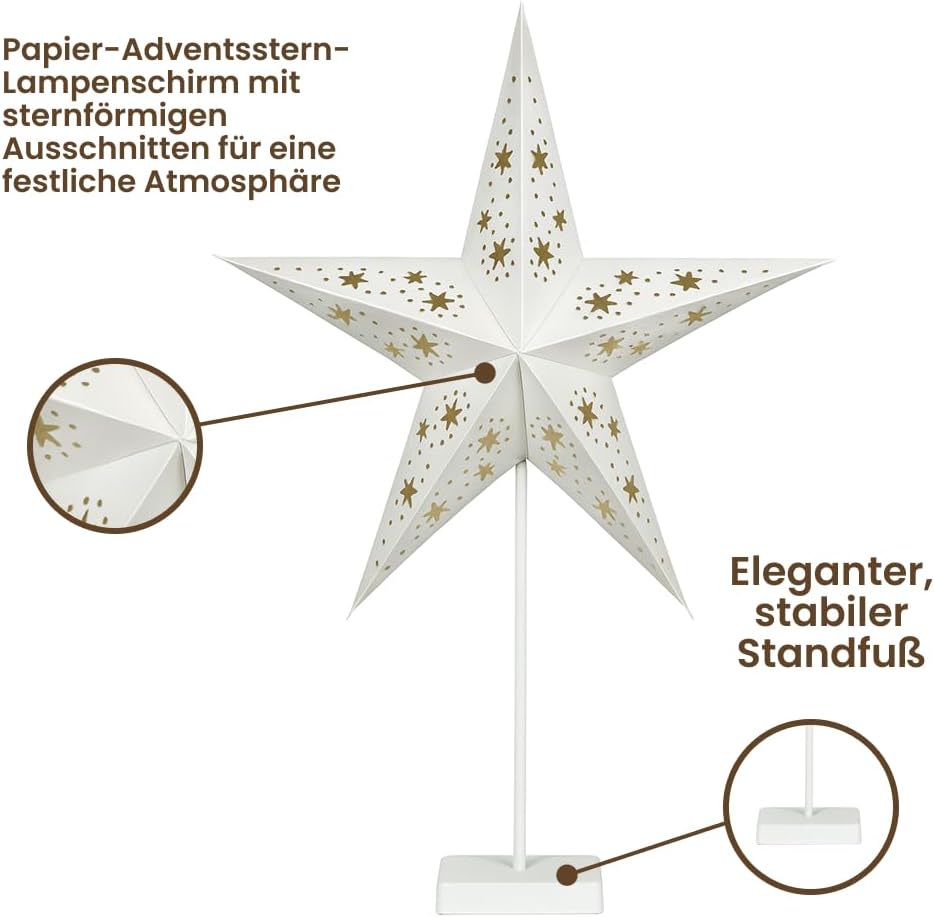 Star Trading Weihnachtsstern 60 cm – Papierstern mit stabilem Fuss, 10 warmweissen LEDs, batteriebet