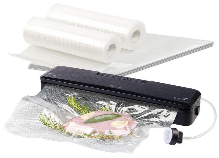 Rosenstein &amp; Söhne Folienbeutel-Vakuumierer: 2in1-Vakuumierer mit 10 Folien je 20x25 cm und Folienro