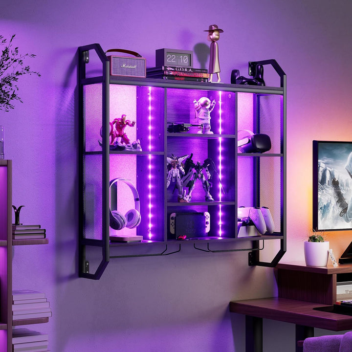 Weinregal Wand Mit LED-Licht 90*90CM Weinregal Zur Wandmontage Aus Eisen+MDF Flaschenregal Wand Wein