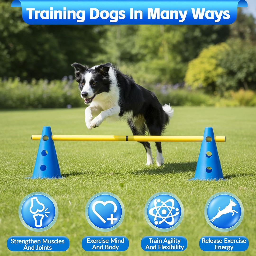 Agility Set Hunde Hürden Steckhürdenset,8 Kegel (24cm)+4 Stangen (81cm) ,Einstellbare Trainingshürde