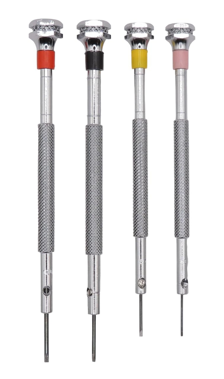 KD89 Horotec MSA01.003 – Sortiment mit 4 klassischen Uhrmacher-Schraubendrehern, Messing, verchromt,