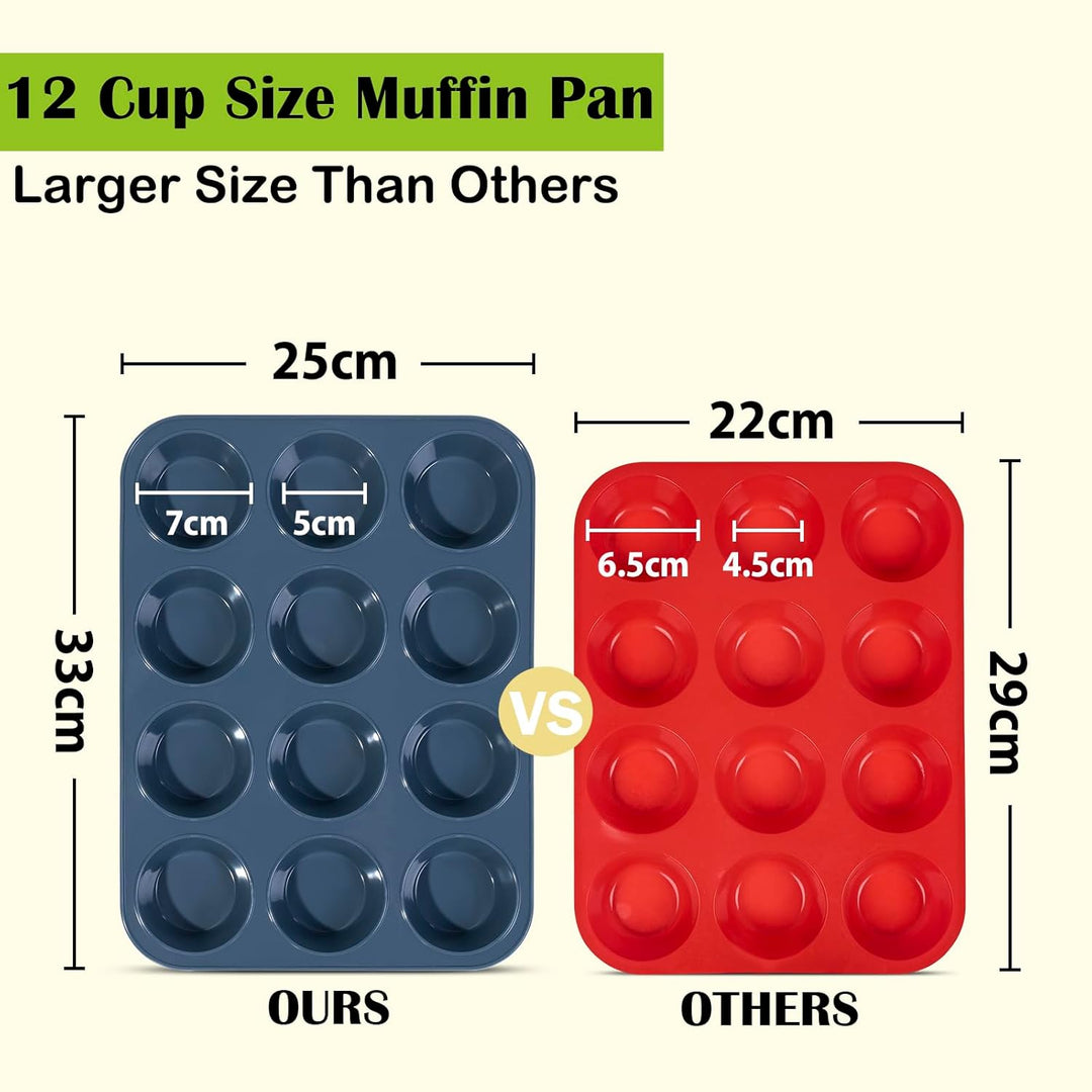SUPER KITCHEN 2 Stück Grosse Muffinform aus Silikon für 12 Muffins, Antihaft Muffinblech Antihaftbes