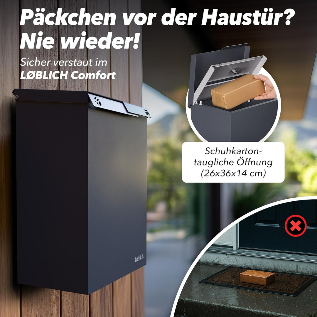 Briefkasten RAL 7016 Anthrazit | Vom Briefträger entwickelter XL-Wandbriefkasten für Päckchen & Post