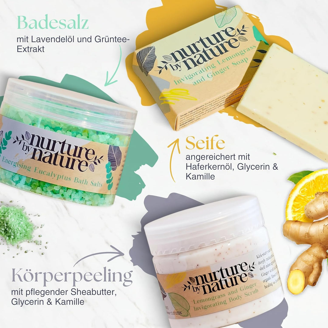 Nurture by Nature, Entspannung & Uplift, Verwöhnkörbe für Frauen, Spa-Badeset, Badesalz, Aromatherap