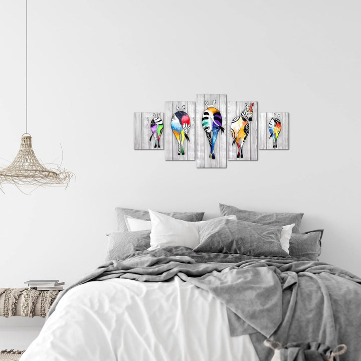 Runa Art Wandbilder Zebra 5 Teilig Bild auf Vlies Leinwand Deko Wohnzimmer Schlafzimmer Abstrakt Gra