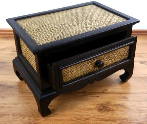 livasia Opiumtisch mit Schublade, Beistelltisch, kl.Couchtisch aus Holz und Rattan