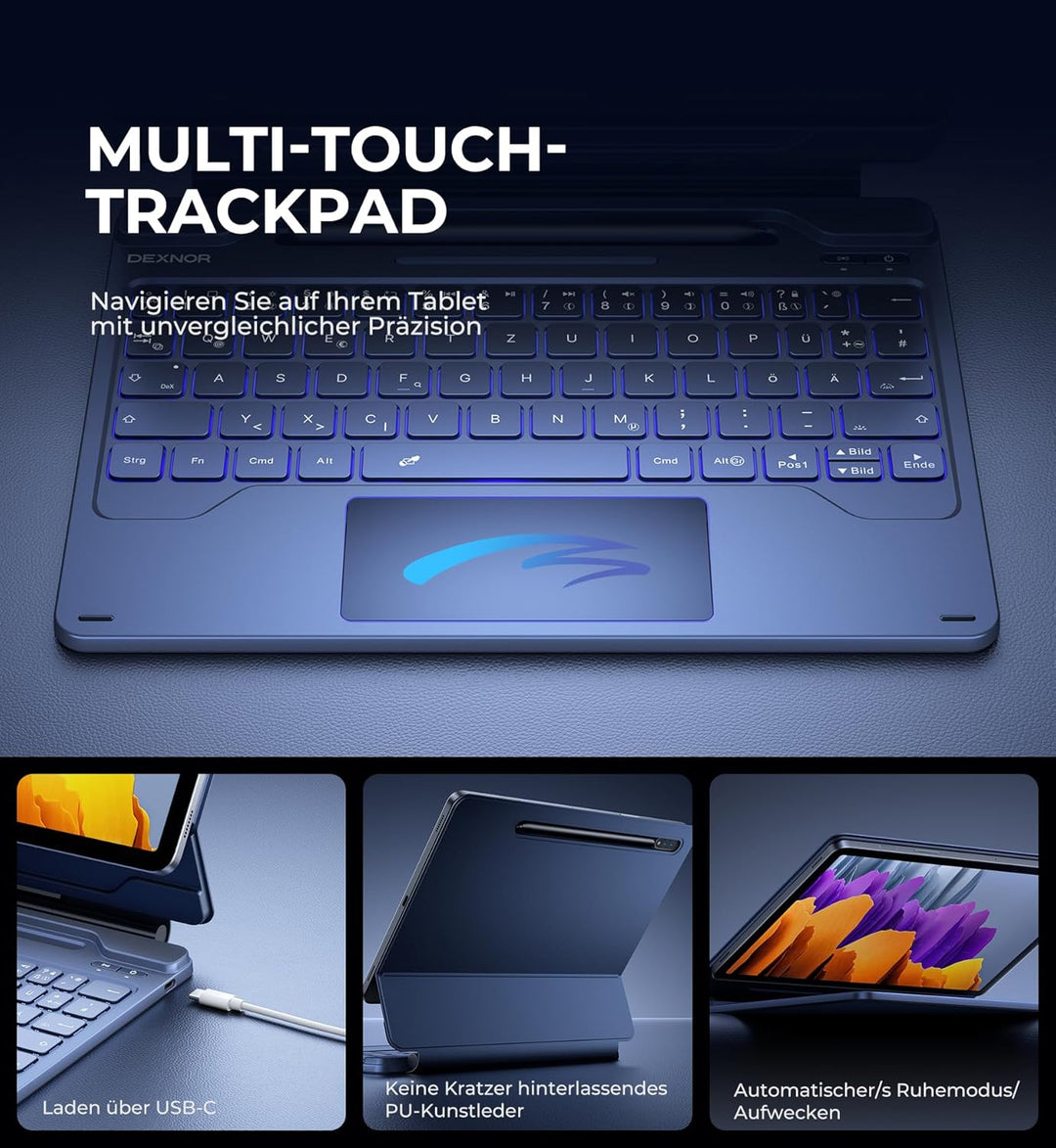 Dexnor Tastatur Hülle für Samsung Galaxy Tab S8 2022/S7 2020 11 Zoll, Multi-Touch Trackpad Magnetisc