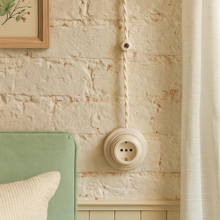 Aufputz Porzellan Retro Steckdose, All-in-One, Serie QR1 weiss