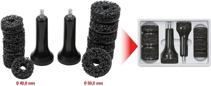 KS Tools 100.4080 Stehbolzen-Radnabenschleifer-Satz, Ø 40 / 50 mm, 14-tlg., Schwarz