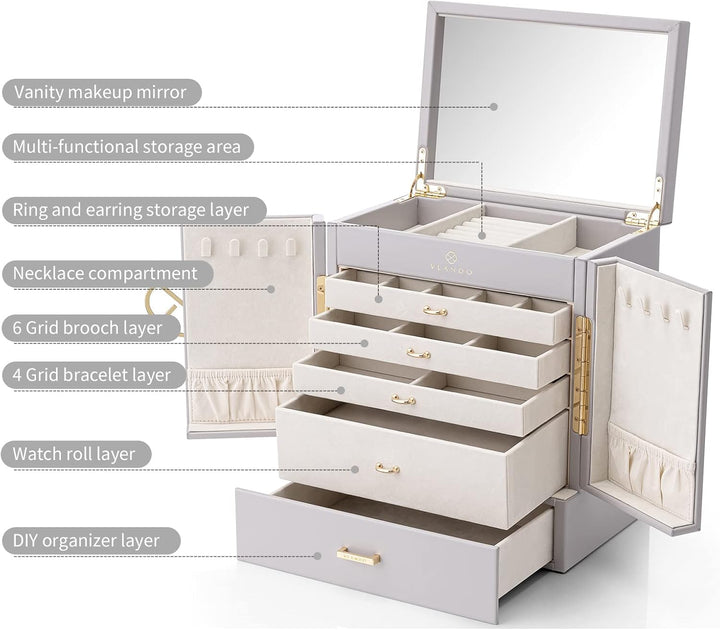 Vlando Schmuckaufbewahrung Gross, Schmuckschatulle Schmuck Organizers Gross XXL, Schmuckkästchen mit