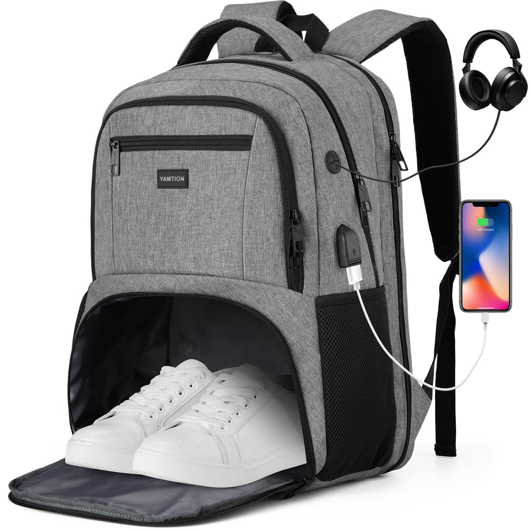 YAMTION 17,3 Zoll Rucksack Herren Gross mit Schuhfach für Arbeit,Sportrucksack für Fitnessstudio Sch