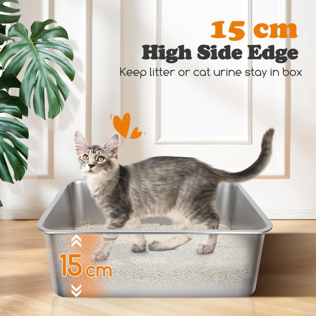 Nobleza Edelstahl Katzenklo 45x35x15cm - Kompakte Katzentoilette mit Anti-Rutsch Gummiboden, Hop-in