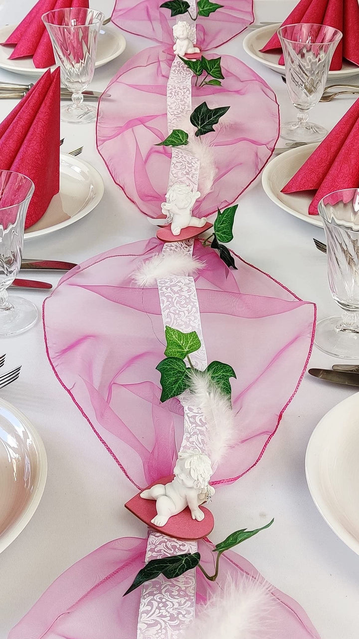 Fibula [Style] ® Komplettset"Engelchen Igor" pink Tischdekoration für Taufe/Geburt Mädchen für ca. 8
