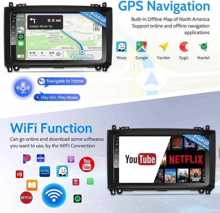 Android Car Radio Wireless CarPlay Android Car for Mercedes-Benz A Class/B Class / W245 Viano Vito W