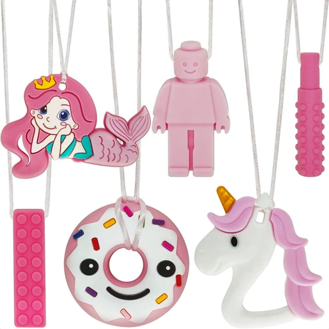 Kaukette für Kinder, 6 Stück Sensory Kauen Halskette, Silikon Beissring für Baby, Autismus Spielzeug