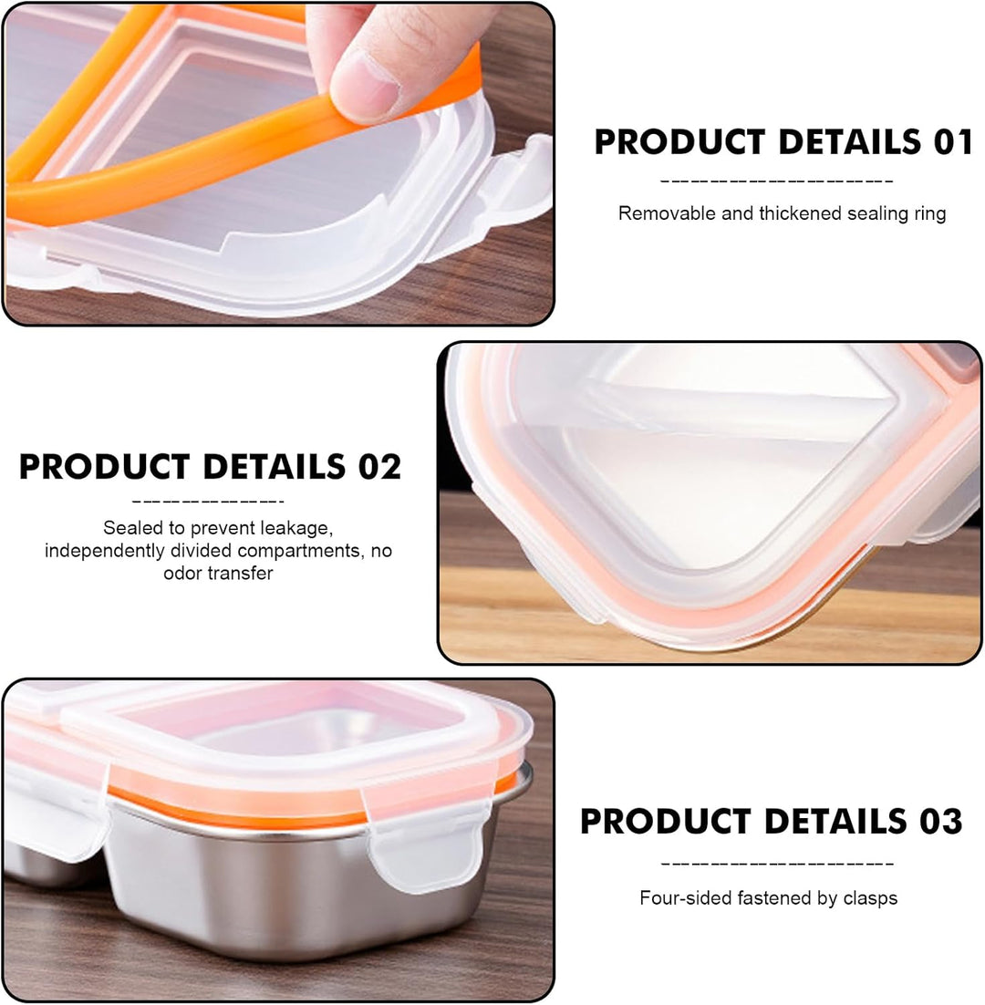 Snackbox Edelstahl 2 Stück mit 3 Fächern 600ml – Auslaufsichere Bento Box Metall mit Deckel, Brotdos