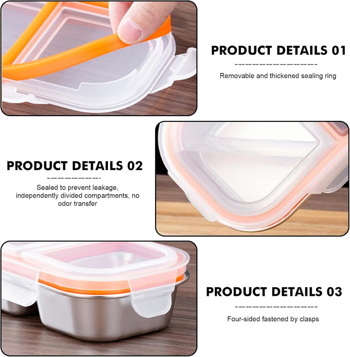 Snackbox Edelstahl 2 Stück mit 3 Fächern 600ml – Auslaufsichere Bento Box Metall mit Deckel, Brotdos