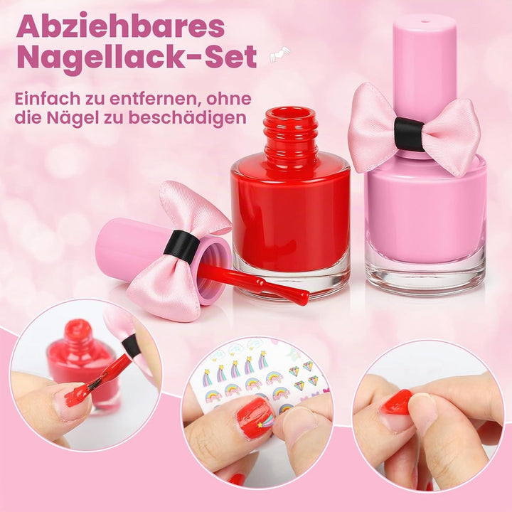 Dreamon Kinderschminke mädchen, Waschbar Make up Spielzeug für Mädchen Kinder Nagellacke mit Koffer