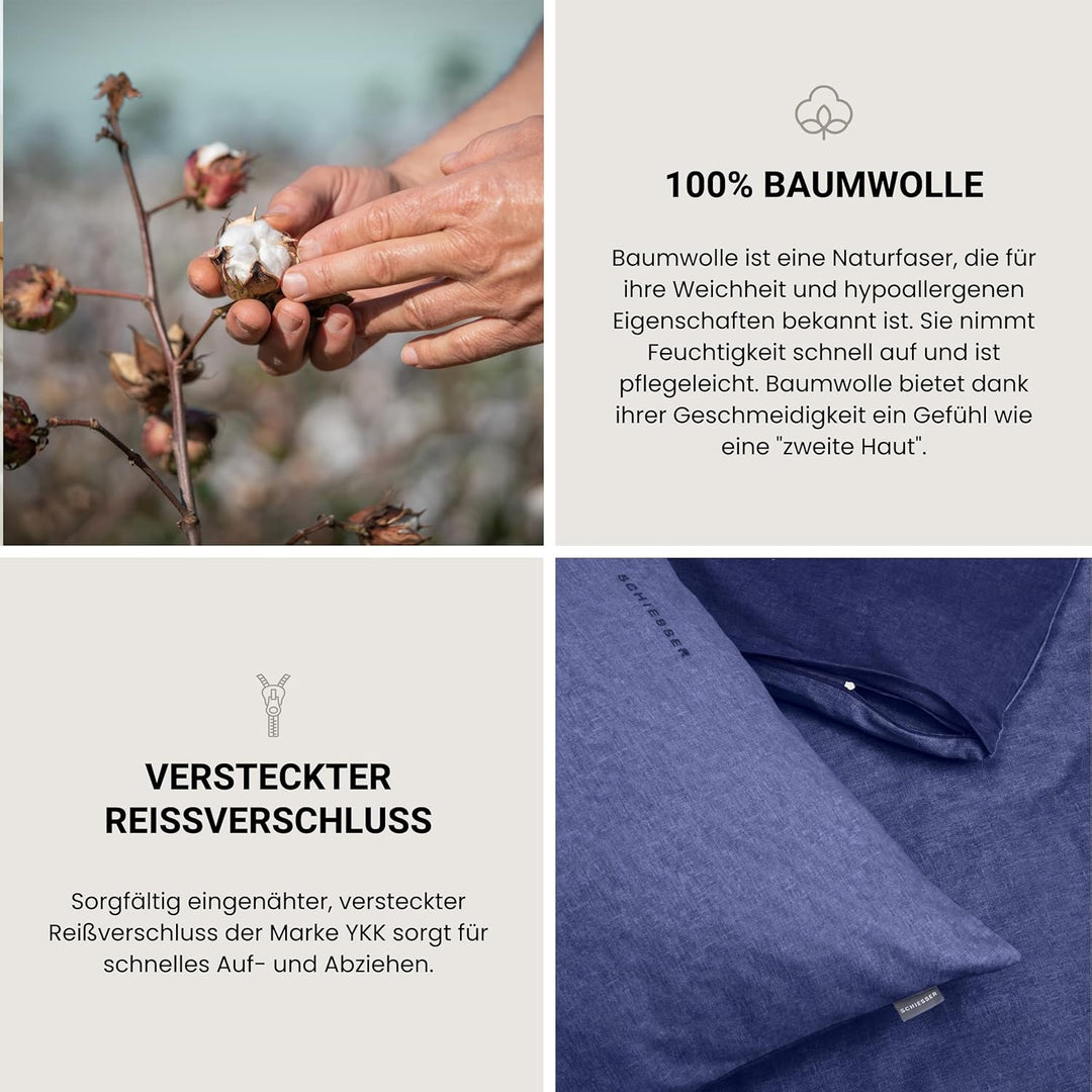 Schiesser Bettwäscheset Doubleface | 2-teilig | Zweifarbig | Feinbiber | 100% Baumwolle | Oeko-Tex Z