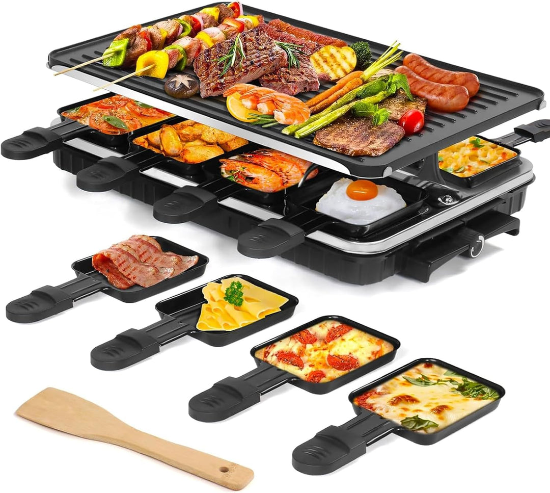 Raclette Grill Tischgrill Indoor Grill Koreanischer BBQ Grill 2 in 1 Elektrische Grillplatte Antihaf