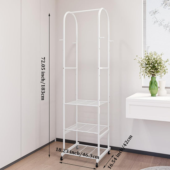 Kleiderständer mit Rädern und 3-stufigen Metallböden, Kleiderstangen zum Aufhängen von Kleidung mit