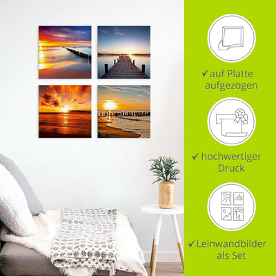 ARTLAND Leinwandbilder auf Holz Wandbild Bild Set 4 teilig je 40x40 cm Quadratisch Landschaft Strand