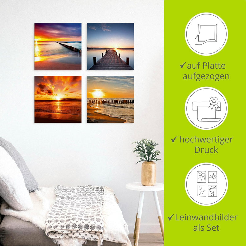 ARTLAND Leinwandbilder auf Holz Wandbild Bild Set 4 teilig je 30x30 cm Quadratisch Landschaft Strand