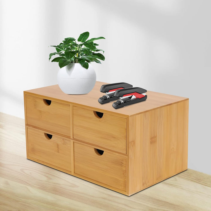 Schreibtisch-Organizer aus Bambus mit Schubladen, Schubladenbox Bambus, Mini Kommode, Holz Organizer