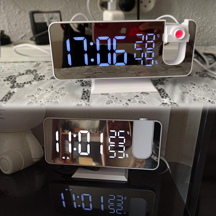 VORRINC Projektionswecker, Radiowecker Digitaler Wecker mit FM-Radio, 7" LED Spiegelbildschirm, Dual