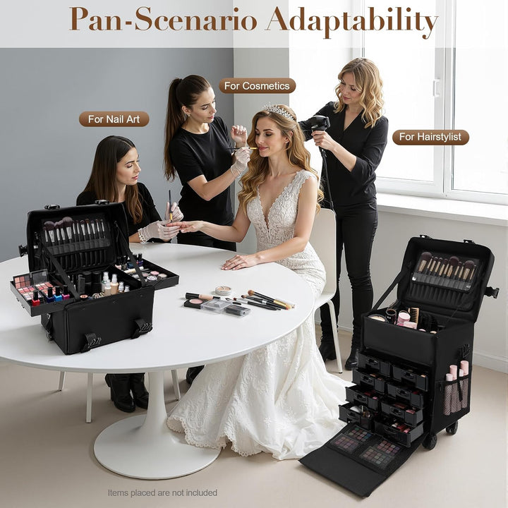 Kosmetikkoffer Trolley mit Schublade, 2 In 1 Professioneller Beauty Make-up-Koffer, Abnehmbarer Trav