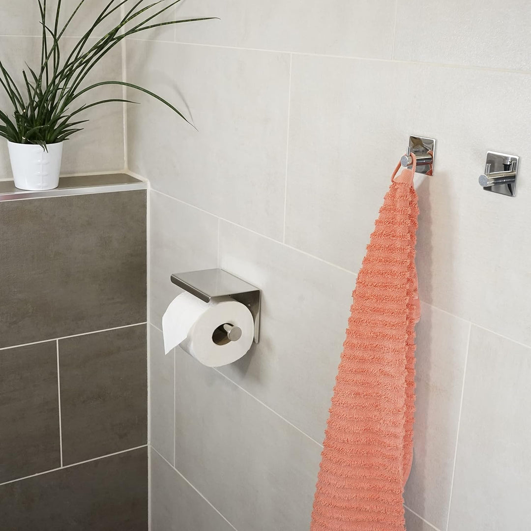 Klopapierhalter ohne Bohren inkl. 2 Handtuchhaken | Toilettenpapierhalter mit Ablage | Klorollenhalt