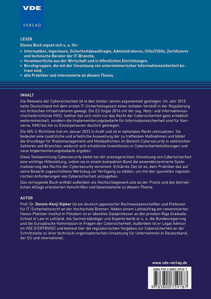 Textsammlung Cybersecurity: Wichtige Gesetze, Verordnungen und EU-Richtlinien, Taschenbuch